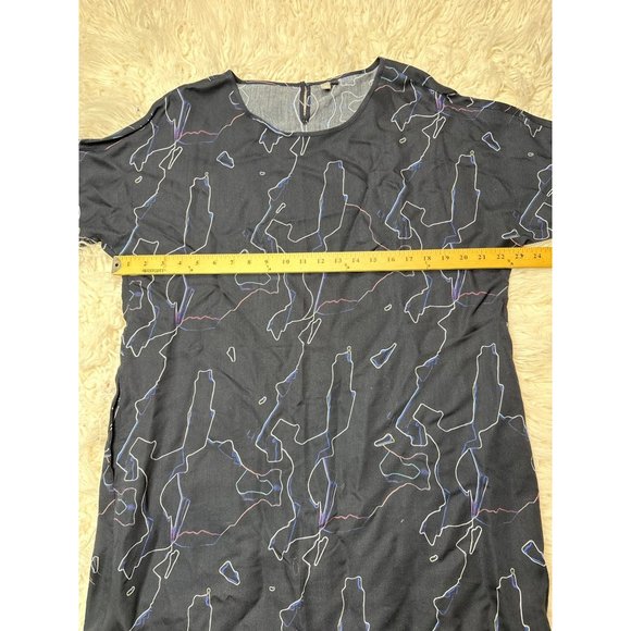 Elk the Label Dress Womens Large Scribble Print Shift Midi Blue Lagenlook - Picture 6 of 11